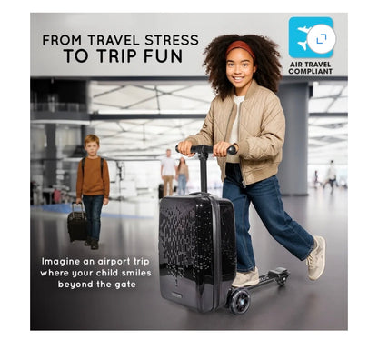 TeenTotes 4-in-1 Kids Scooter Luggage Detachable Ride-On Suitcase & Carry-On Luggage Folding Travel Scooter with Adjustable Handlebar & Brake (Black) (New in Box)