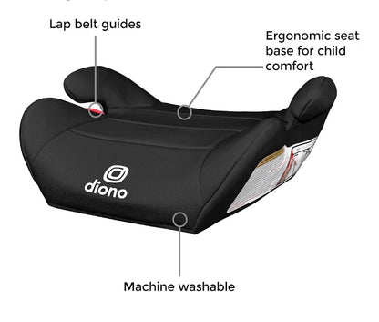 Diono Solana Lite Backless Booster Car Seat, Lightweight & Portable for Travel, Machine Washable Covers, 40-100lbs (Black) (New in Box)