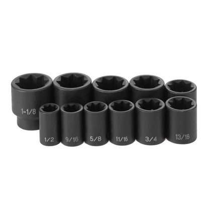 Grey Pneumatic 1/2 Inch Drive 11-Piece 8-Point Standard Socket Set