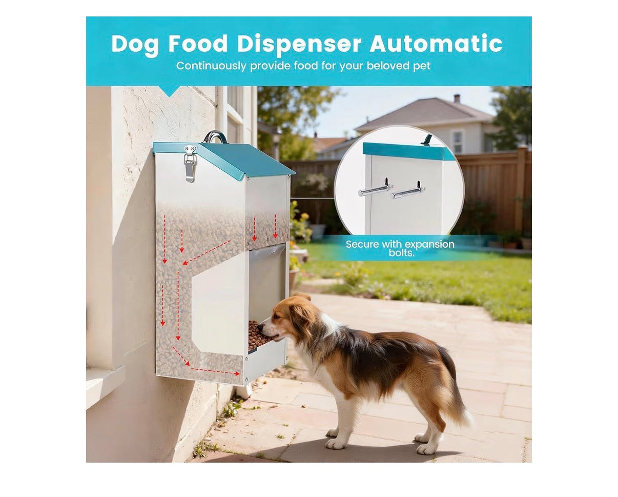 Automatic Dog Feeder Large Breed Outdoor & Indoor Galanized Dog Food Dispenser 15lbs Wall Mountable Gravity Pet FoodStation Auto Feeder Self Feeding with Clear Door for Puppy, Dog, Cat (New in Box)