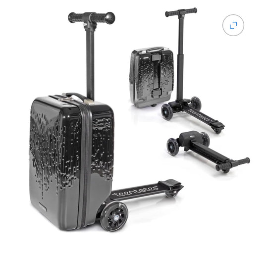 TeenTotes 4-in-1 Kids Scooter Luggage Detachable Ride-On Suitcase & Carry-On Luggage Folding Travel Scooter with Adjustable Handlebar & Brake (Black) (New in Box)