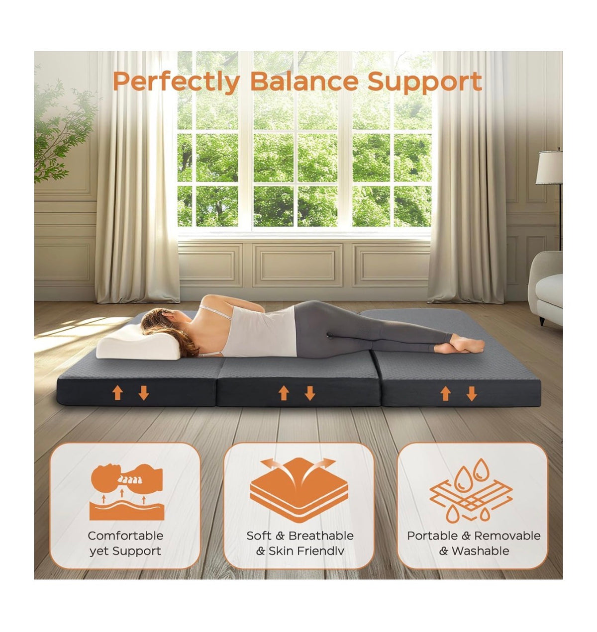 Tri Folding Mattress Full Size 73 Inch X 52 Inch X 4 Inch Memory Foam Tri-Fold Handle & Non-Slip Bottom, Portable Foldable Sofa Bed Floor Chair for Travel, RV Camping, Guest, Yoga 4 Inch Mat (New in Box)