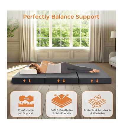 Tri Folding Mattress Full Size 73 Inch X 52 Inch X 4 Inch Memory Foam Tri-Fold Handle & Non-Slip Bottom, Portable Foldable Sofa Bed Floor Chair for Travel, RV Camping, Guest, Yoga 4 Inch Mat (New in Box)
