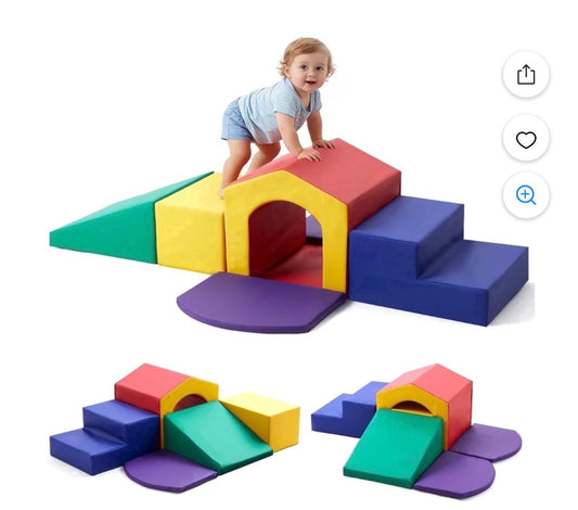 6 Piece Soft Climbing Toys for Toddlers PU Leather Gym Climb And Crawl Play Set for Indoor Blue+Green+Yellow