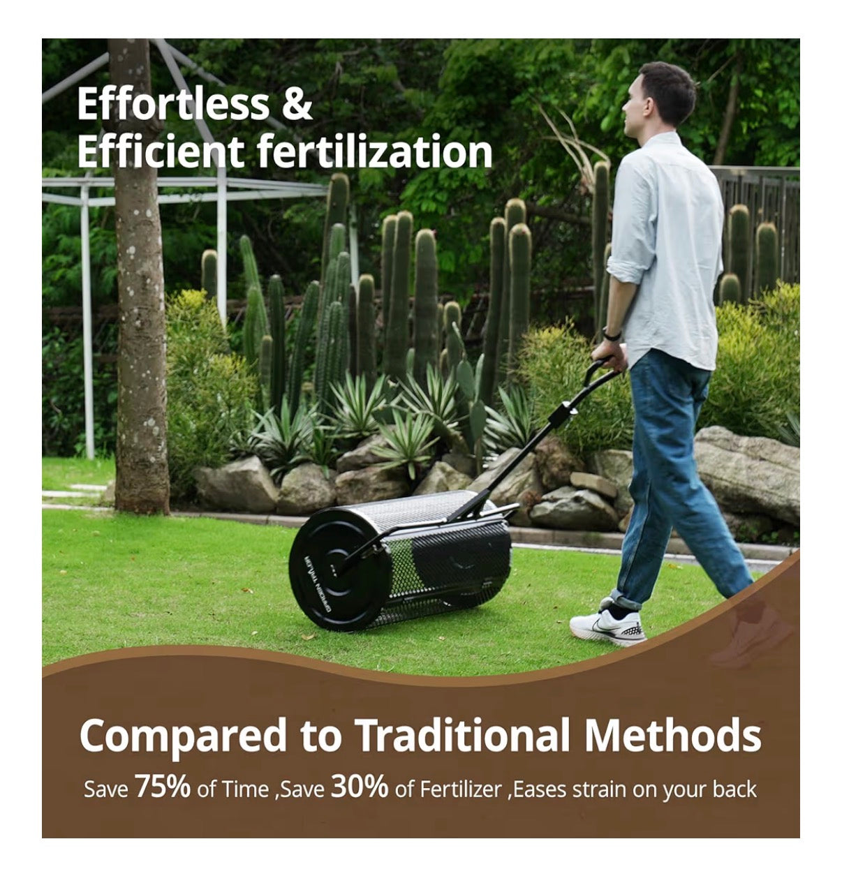 Compost Spreader 44 Inch Towable Peat Moss Spreader with Installation Accessories, Metal Mesh Roller Lawn Spreader for Top Soil, Manure, Mulch, Top Dressing-Garden Spreaders for Lawns