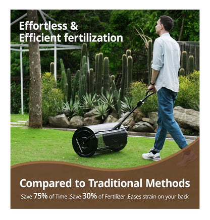 Compost Spreader 44 Inch Towable Peat Moss Spreader with Installation Accessories, Metal Mesh Roller Lawn Spreader for Top Soil, Manure, Mulch, Top Dressing-Garden Spreaders for Lawns