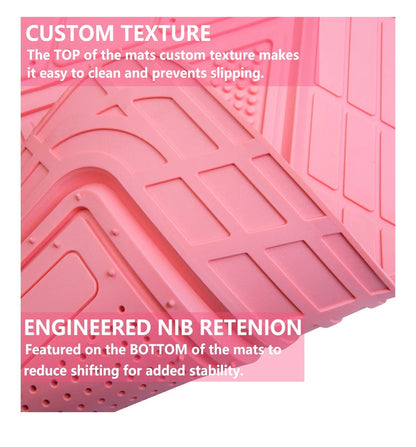Car Pass Heavy Duty Rubber Floor Mats 4 Piece, Pink Car Mats Full Sets Anti-Slip, Waterproof Universal Trim to Fit for Car SUV Truck, Durable All Weather Automotive Car mats (Pink) (New in Box)