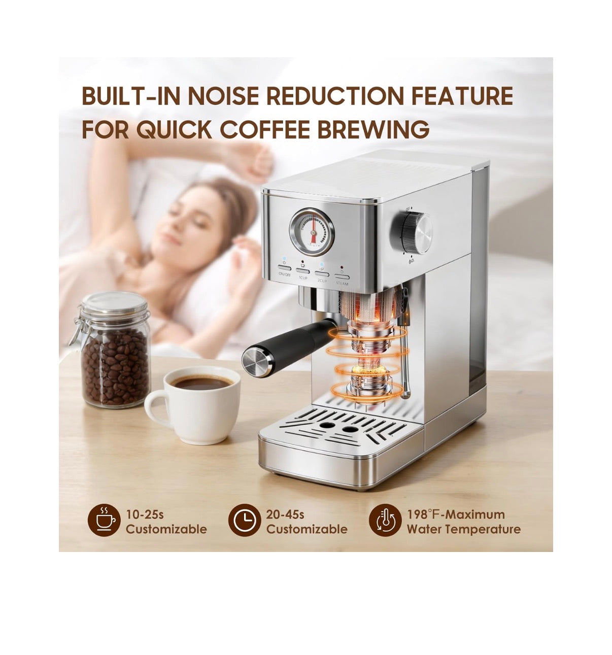 Espresso Machine 20 Bar with Milk Frother, Stainless Steel 47 oz Water Tank, Warm Cup & Auto Shut Off (Silver) (New in Box)