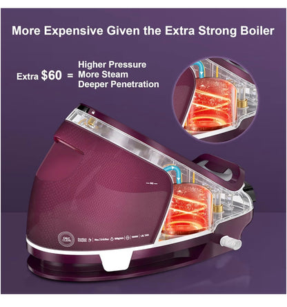 MARTISAN Steam Generator Iron for Clothes, LED Steam Station, 1800W Power, 8 Bar Max Pressure, 1.9L Water Tank, 550g/min Steam Burst, Auto Off, Ceramic Soleplate, Fast Wrinkle Removal (Purple) (New in Box)