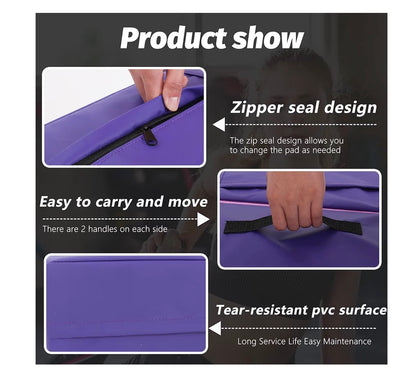 Gymnastics Mat Incline Mat Tumbling Mat Folding Gymnastic Tumbling Mat Indoor/Outdoor Exercise Mat Home Gym Yoga Mat with Handle (Pink/Purple) (New in Box)