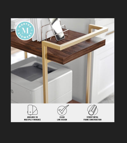 Martha Stewart 2 Tier Walnut Mobile Wood Grain Office Storage and Printer Cart with Polished Brass Frame (New in Box) (Assembly Required)