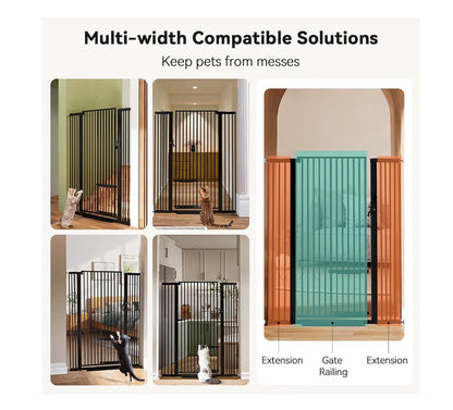 Comomy 55.1 Inch Extra Tall Pet Gate for Cats, 29.5-43 Inches Extra Wide Cate Gate with Adjustable Cat Door, Pressure Mounted Easy Walk Through Pet Gate with Door for Stairs, Doorways, Kitchen (Black) (New in Box)