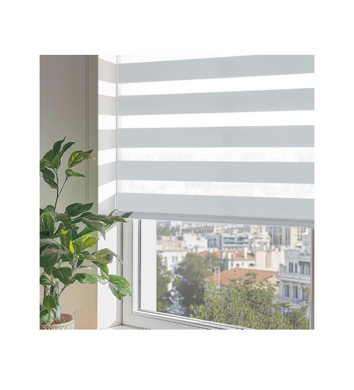 33 Inch Width X 72 Inch Height Dual Layer, Light Control for Day and Night, Free-Stop, Pull Down Blinds for Indoor Windows & Home (Light Gray) (New in Box)