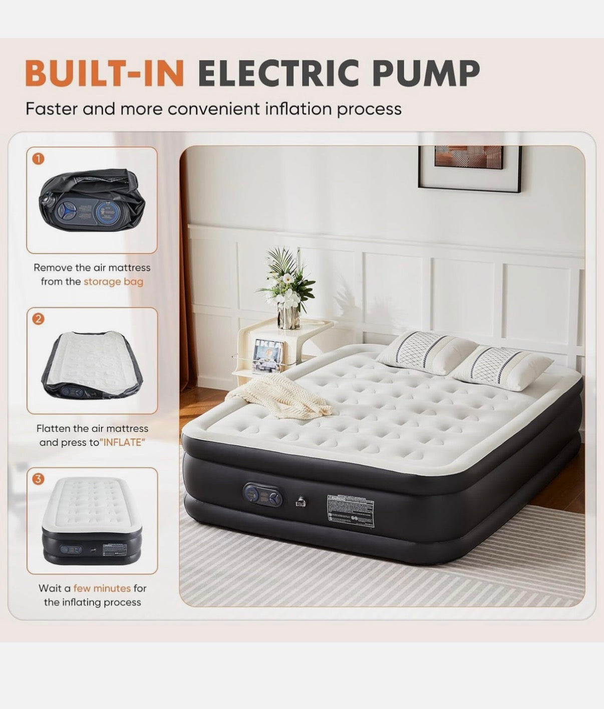 Queen Size Air Mattress 22 inch Inflatable Blow Up Mattress Airbed with Built-In Pump (New in Box)