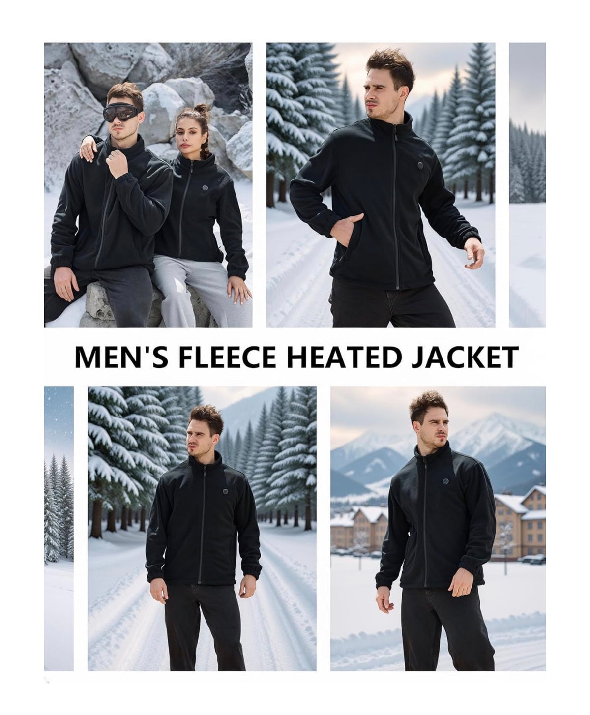 Men's Heated Fleece Jacket, 5 Zone Heating with 3 Temperature Settings & Single Button Control for Outdoor & Work (Size: Large) (Black) (New in Package)