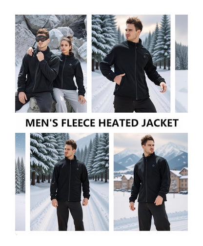 Men's Heated Fleece Jacket, 5 Zone Heating with 3 Temperature Settings & Single Button Control for Outdoor & Work (Size: Large) (Black) (New in Package)