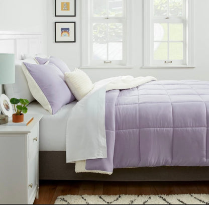 Light Purple Twin/Twin Extra Long Faux Shearling Washed Microfiber Comforter