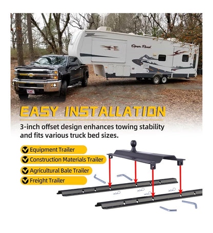 25000lbs Gooseneck Ball Plate Fit for 5th Wheel Rails, Gooseneck Adapter Hitch for Pickup Truck Bed Trailer Towing, 2-5/16 Inch Ball, Fits Industry Standard Rails, Carbide Black Powder Coat (New in Box)