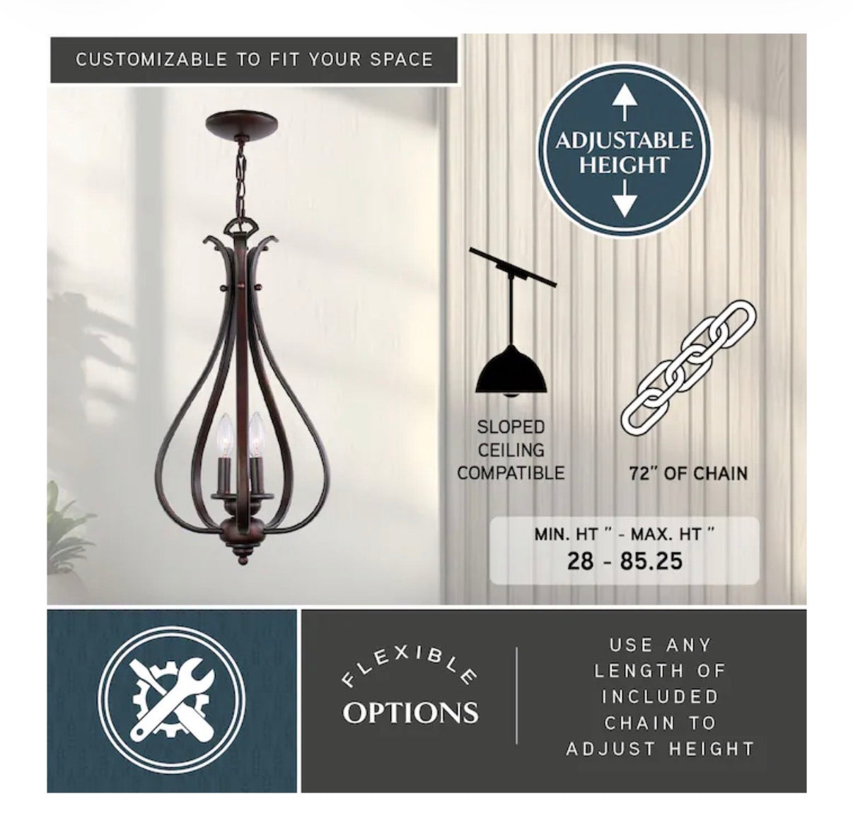 Monrovia 3- Light Royal Bronze Traditional Teardrop Medium hanging Pendant Light