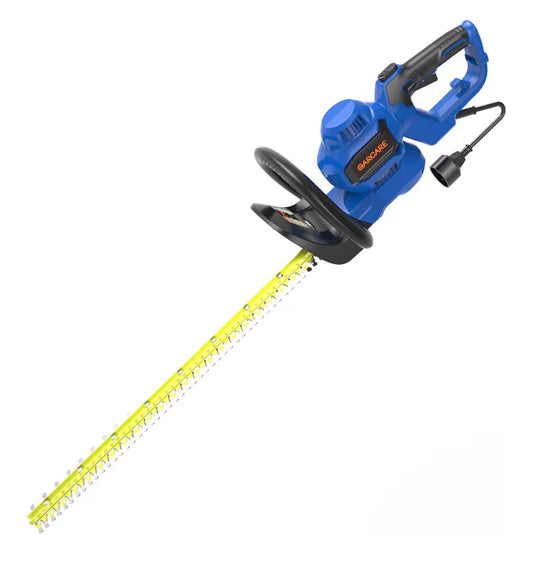 Garcare Electric Hedge Trimmer Corded 4.5 Amp, 24 Inch Dual Action Blades, Rotary Handle, Safety Switches for Hedges, Scrubs, and Branches (Blue/Yellow) (New in Box)