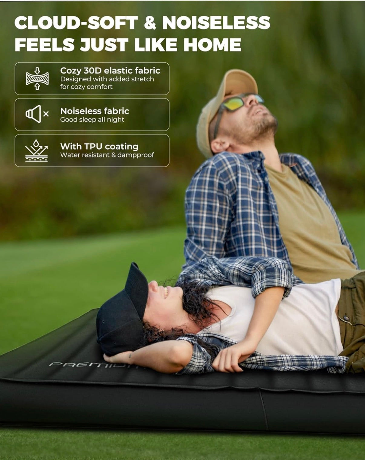 KingCamp Premium Double Self Inflating Sleeping Pad, 7.5 R-Value Air & Foam Camping Mattress 2 Person, 3 Inch thick Double Size Insulated Sleeping Pad with Pump Sack for Car Camp Tent, PVC Free (Black) (New in Package)