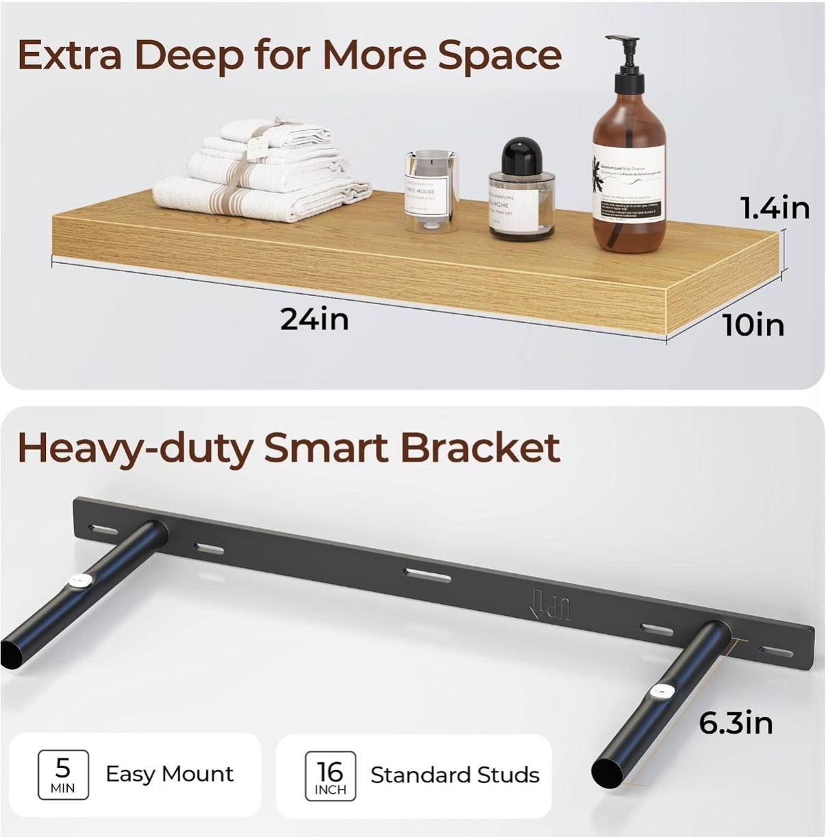 Oak Floating Shelves for Wall - Set of (3) 24 inch