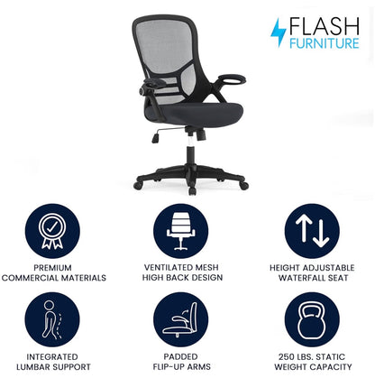 Flash Furniture High Back Mesh Executive Office Chair, Flip Up Arms, 360 Degree Swivel, Height Adjustable, Commercial Grade (Dark Gray) (New in Box)