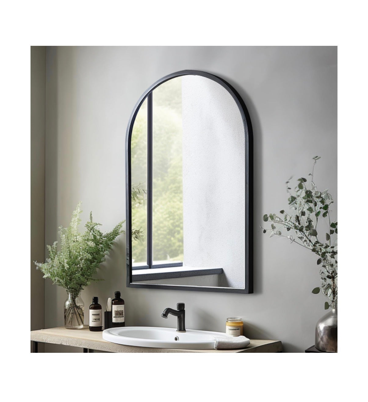 Wall Mounted Mirror 38 Inch X 24 Inch Bathroom Mirror Arched Window Mirror for Wall, Arched Top Mirror with Metal Frame, Vanity Mirror for Living Room or Bedroom (Black) (New in Box)