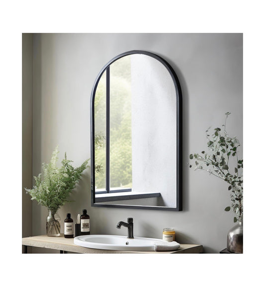 Wall Mounted Mirror 38 Inch X 24 Inch Bathroom Mirror Arched Window Mirror for Wall, Arched Top Mirror with Metal Frame, Vanity Mirror for Living Room or Bedroom (Black) (New in Box)