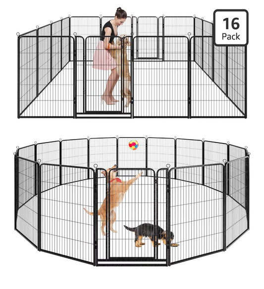 Dog Playpen Outdoor Extra Wide 16 Panel Heavy Duty Dog Fence 47 Inches Anti-Rust Coating Strengthened Dog Fence with Doors Portable for RV Camping Yard, Total 42 Ft., 140 Sq. Ft. (Black) (New in Box)