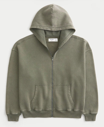 Hollister Feel Good Boxy Zip-Up (Olive Green)