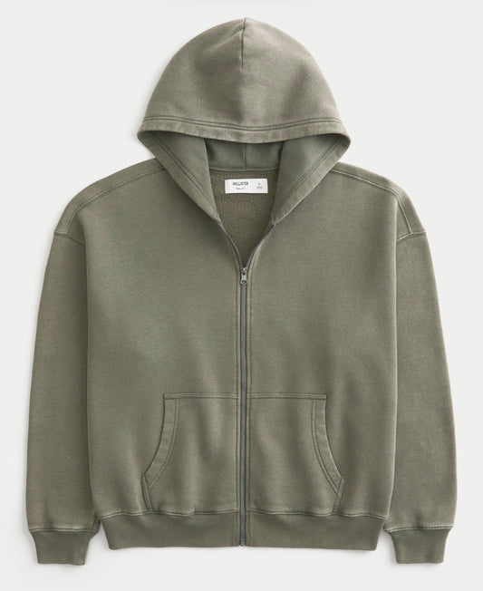 Hollister Feel Good Boxy Zip-Up (Olive Green)