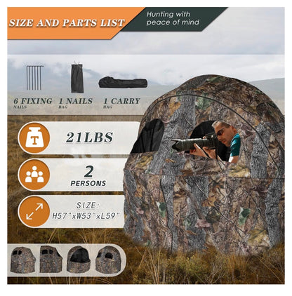 Hunting Chair Blind, 1/2 Man See Through Ground Blind, Camo Tent Built-In Chair, Portable Blind, One Way See Through, 1/2 Person, Camouflage with Carrying Bag, Hunting Blind, Hunting Gear (New in Box)