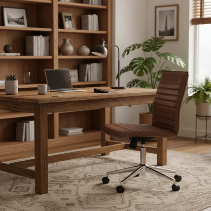 Boss Office Products Vinyl Armless Hospitality Task Chair with Casters, Brown