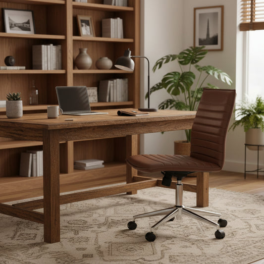 Boss Office Products Vinyl Armless Hospitality Task Chair with Casters, Brown