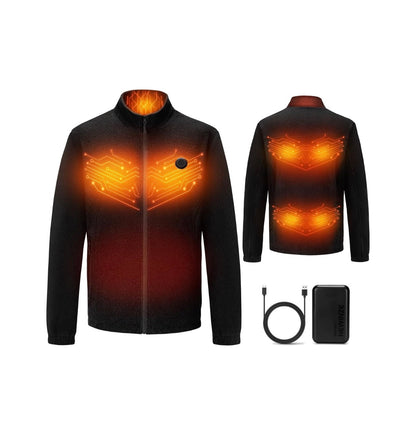 Men's Heated Fleece Jacket, 5 Zone Heating with 3 Temperature Settings & Single Button Control for Outdoor & Work (Size: Large) (Black) (New in Package)