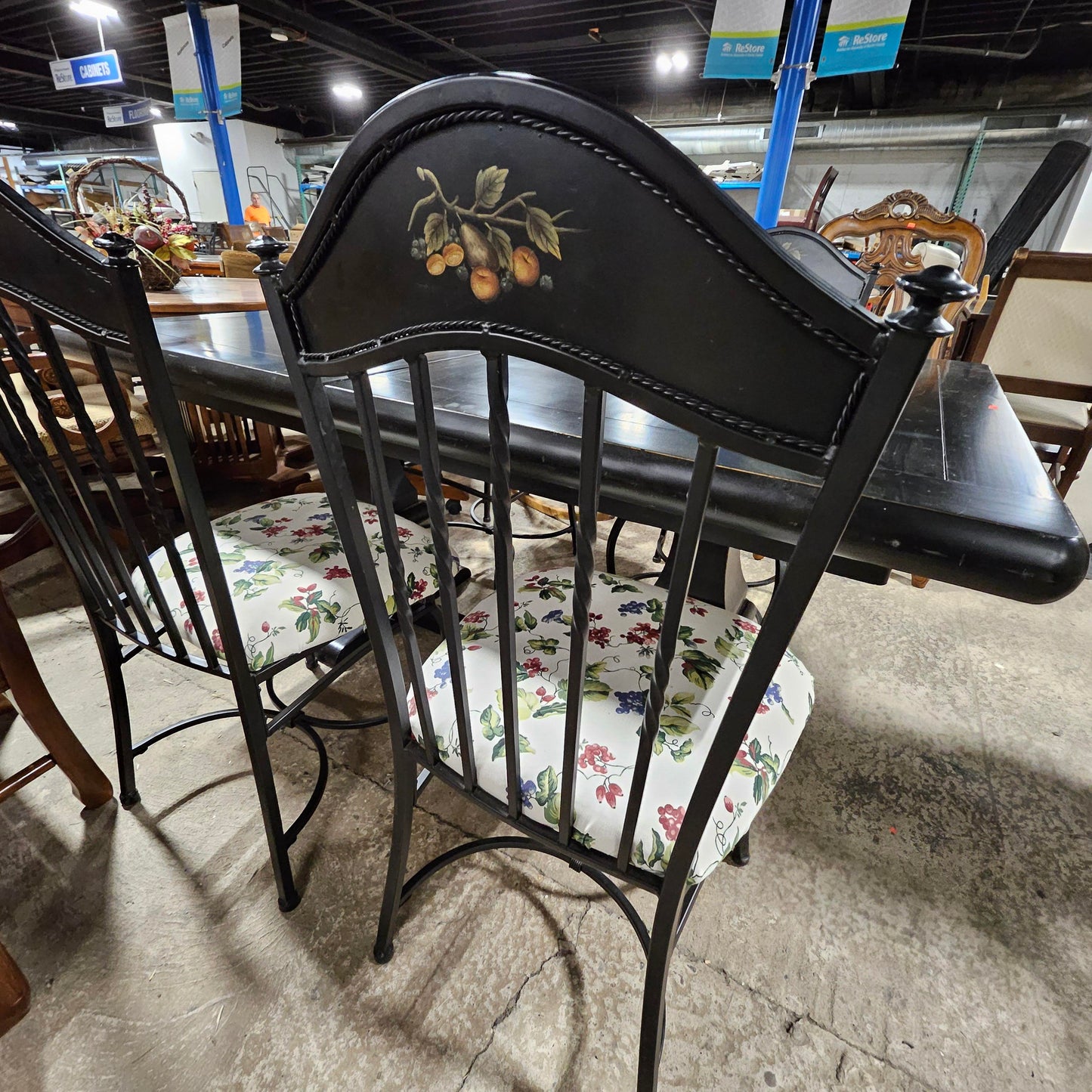 Black Dining Table W/ 4 Metal Chairs