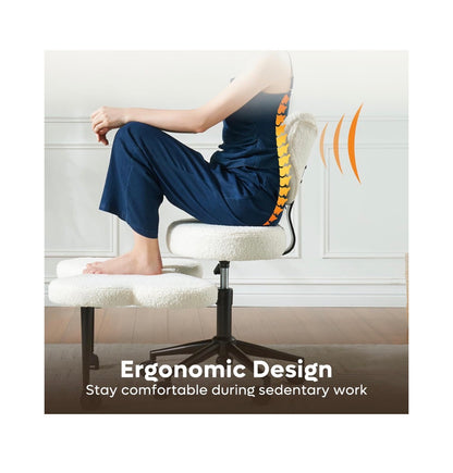 Ergonomic Cross Legged Chair 360 Degree Swivel, Lumbar Support Cross Legged ADHD Chair The All in One Meditation and Office Seat (Teddy Plush Fabric Off White) (New in Box)