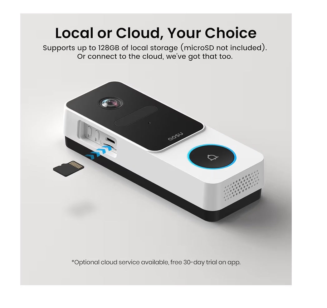Aosu 2K Wireless Doorbell Camera 170 Degrees Wide Angle Battery Powered 2.4G Wifi 2 Way Full Head to Toe Video, Intelligent Parcel Detection, Local & Cloud Storage, Works with Alexa & Google Assistant (New in Box) (White)