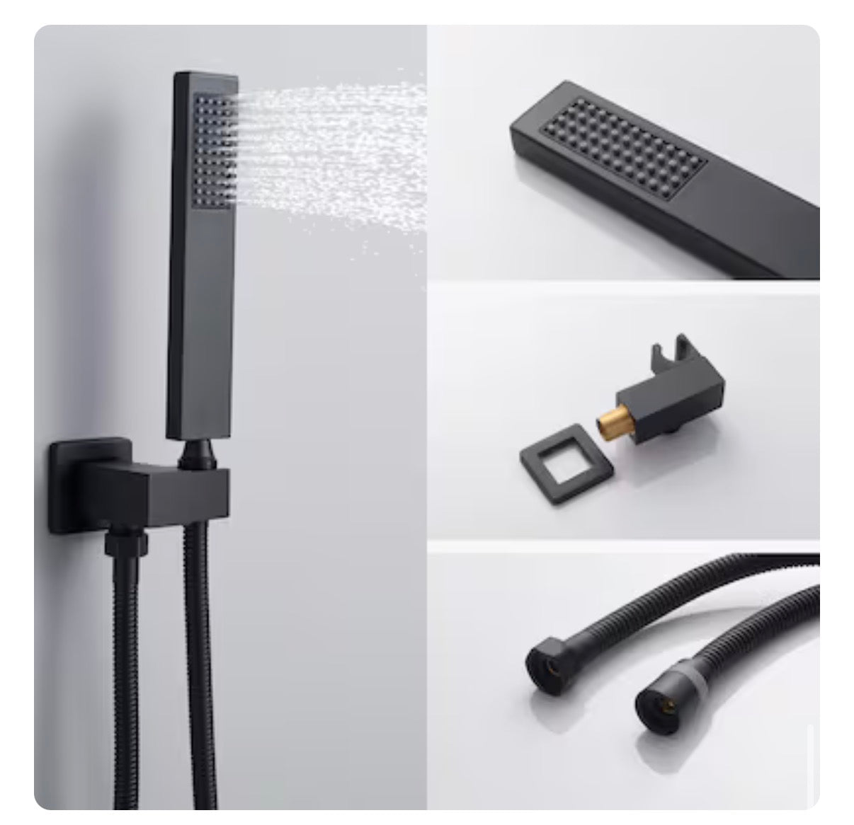 Modern Matte Black 12 Inch Dual Head Built In Shower Faucet System with 2 Way Diverter Pressure Balanced Valve Included