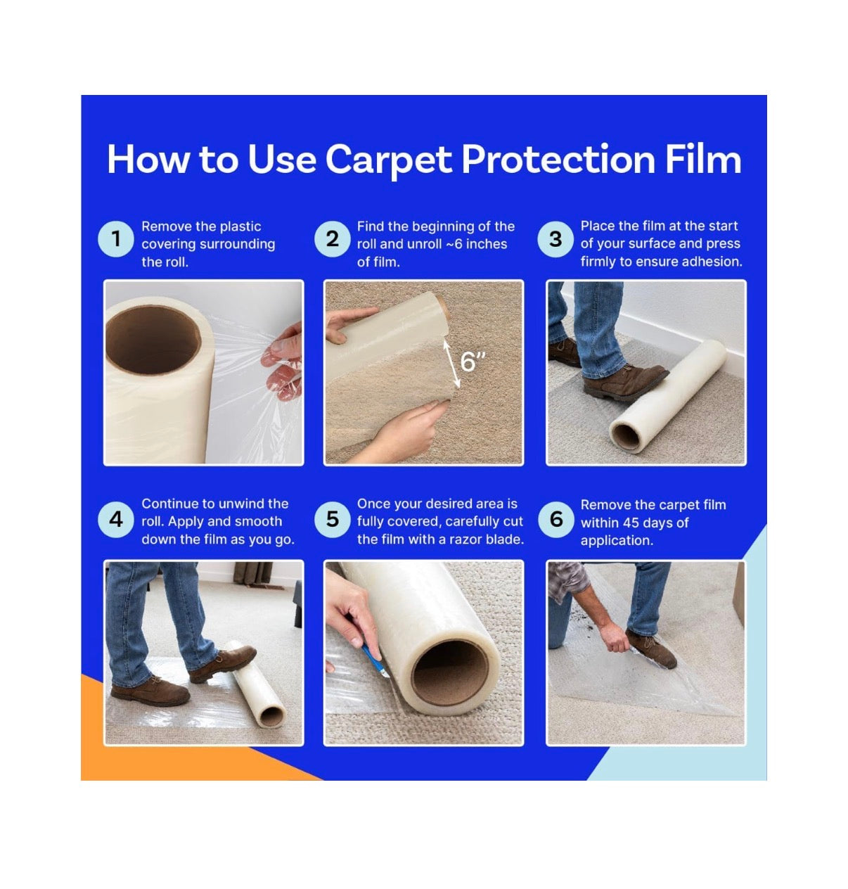 TapeManBlue Carpet Proction Film 24 inch X 200 ft. Roll, Self Adhesive Plastic carpet protector Film with Clean Removal & Easy Unwind, Durable Protection Tape to Shield Your Surface from dirt and Spills (New in Box)
