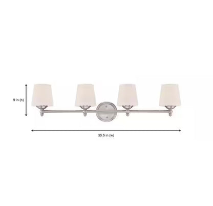 Darcy 36" 4-light brushed nickel transitional vanity light with white opal glass shade