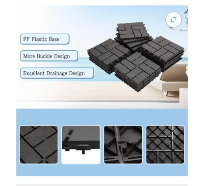 Domi Plastic Interlocking Deck Tiles, 44 Pieces One Pack, 12 Inch X 12 Inch Waterproof Outdoor Flooring All Weather Use Decking Tiles for Shed, Floor, Porch, Poolside, Garden, Backyard (Dark Gray) (New in Box)