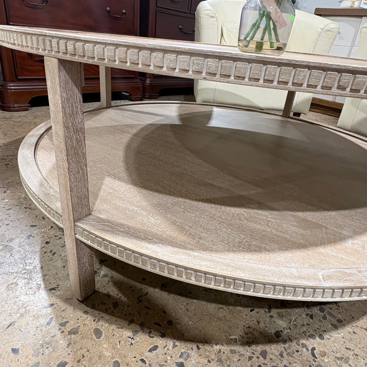 Mango Wood Coffee Table New White Wash Finish Warm Minimalist with Shelf
