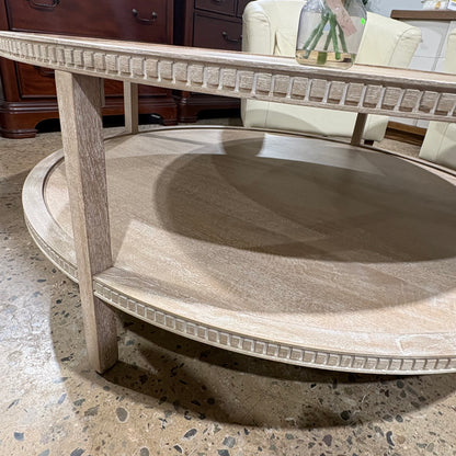 Mango Wood Coffee Table New White Wash Finish Warm Minimalist with Shelf
