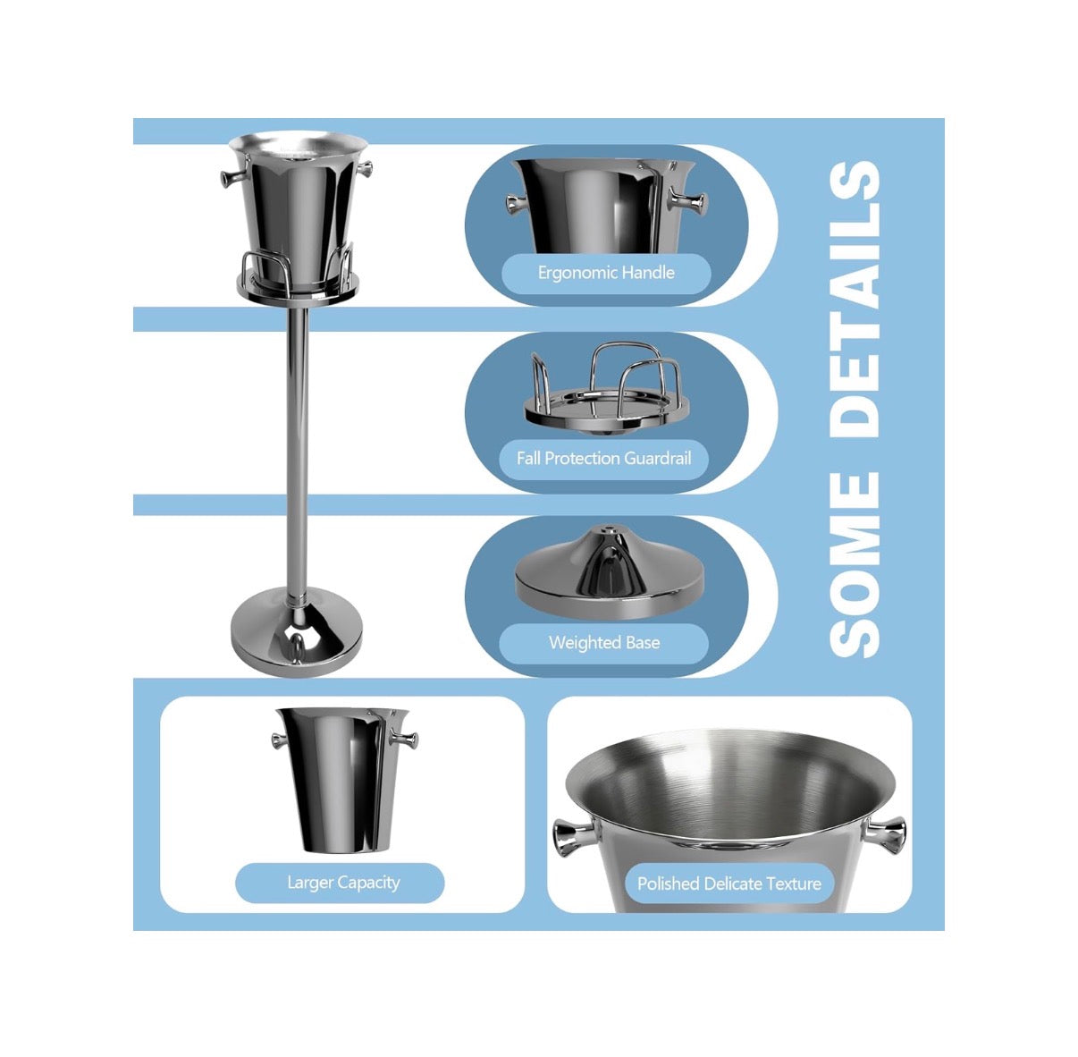Champagne Bucket with Stand, Standing Ice Buckets 5L Wine Bucket Stand with Handles, Stainless Steel Standing Champagne Buckets Pedestal for Bar, KTV, Hotel, Party, or Gathering (New in Box)