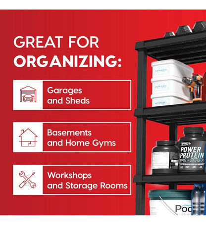 IRIS 5 Shelf Heavy Duty Plastic Storage Shelves, 750lbs Capacity, 73 Inches High X 36 Inches Wide X 18 Inches Deep, Large Modular Shelving Unit Storage Organizer for Garage, Home, Warehouse & Gym, Storage Rack (Black) (New in Box)