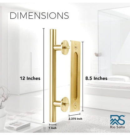 Rio Salto Gold Barn Door Hardware Kit 96 Inch Adjustable Length 8 Ft. Sliding Hardware Modern Barn Interior Gold Brush Brass Panel *Hardware Only* (New in Box)