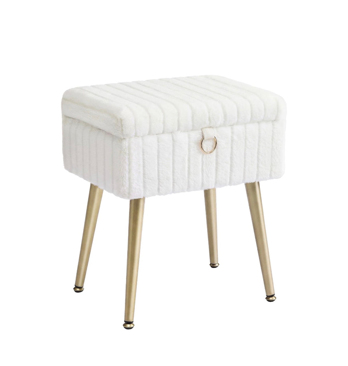 SONGMICS Vanity Stool Chair with Storage, Metal Legs, Max Load 440lbs Makeup Stool, Footrest Footstool Ottoman, for Living Room, Bedroom, Makeup Room (Cream White) (New in Box)