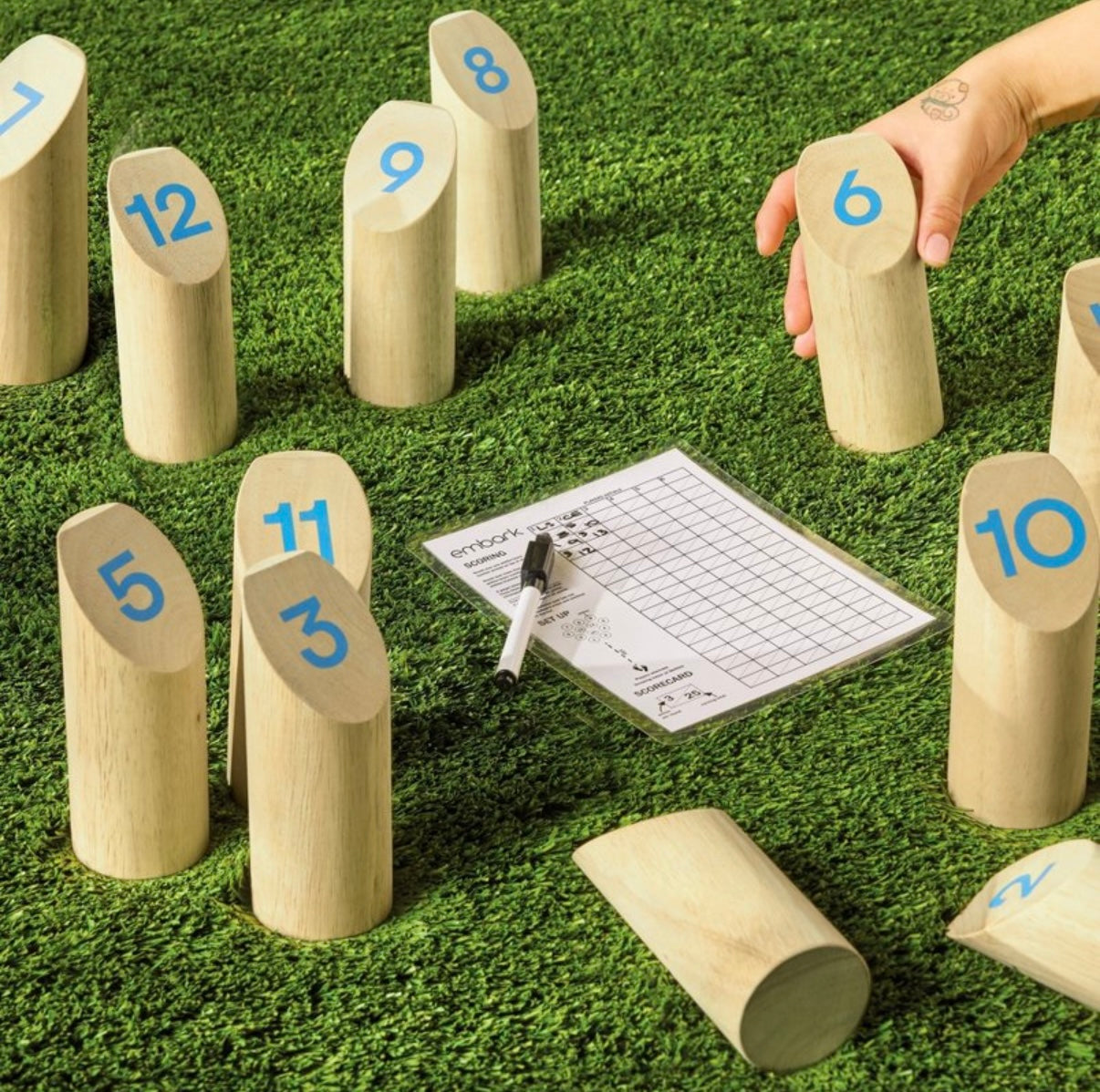 Molki Rubberwood Numbered Peg Game Target toss- Embark - Fun Outdoor Game For Kids 6+